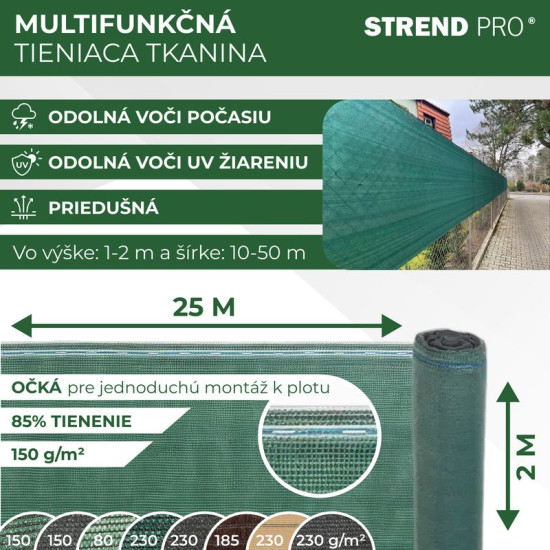 Shading net POPULAR 2,0x25 m, HDPE, UV, 140 g/m2, 90%