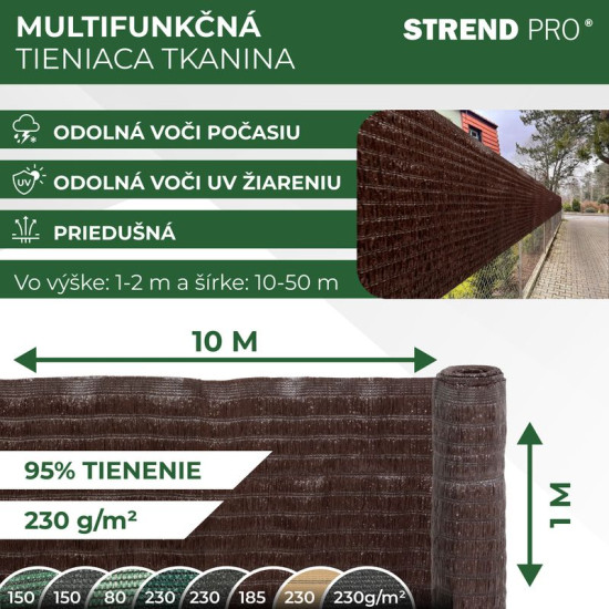 Aizēnojošais siets BrownDecor W101, 1,0x10 m, UV, 230 g/m2, brūns