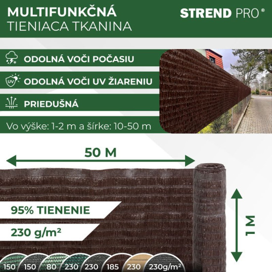 Затеняющая сетка BrownDeсor W101, 1,0x50 м, УФ, 230 г/м2, коричневая