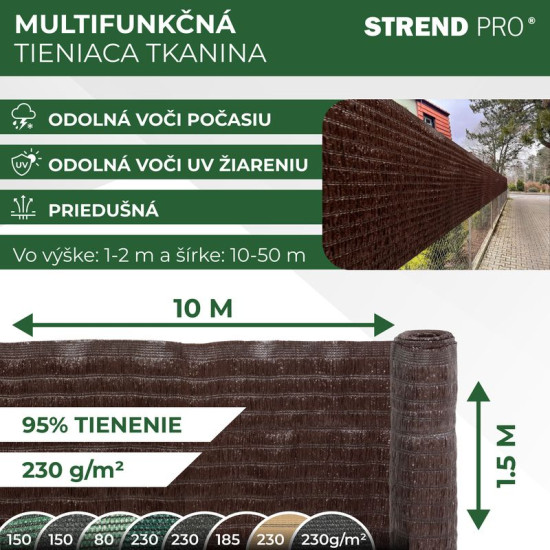 Shading net BrownDecor W101, 1.5x10 m, UV, 230 g/m2, brown