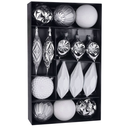 Ball MagicHome, 15 pcs, 8-15 cm, white - silver, for Christmas tree