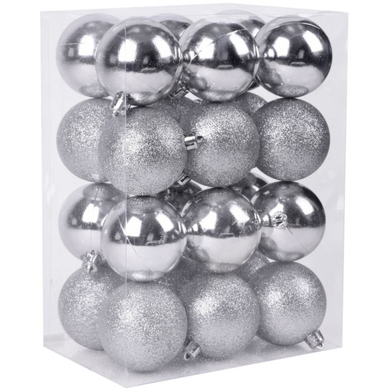 Egles rotājumi MagicHome, 24gab, 6 cm, sudraba, eglītei