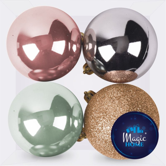 Елочные игрушки MagicHome, 4 шт, 10 см, цвет медно-зеленый.