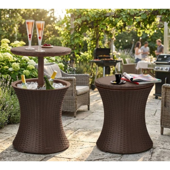 Многофункциональный, садовый стол, круглый, бар Keter® COOL BAR RATTAN, коричневый, 490x490x570/820 мм
