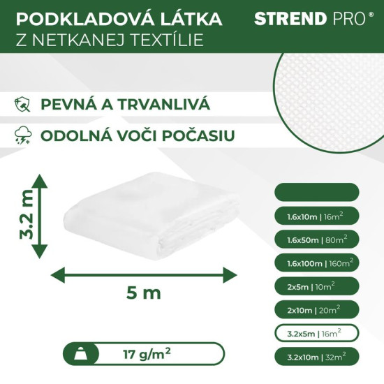 Nonwoven fabric 3,2x05 m 17g/m2, white