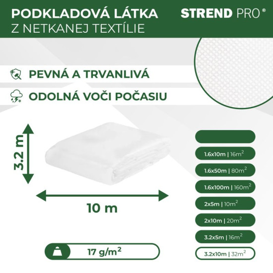 Nonwoven fabric 3,2x10 m 17g/m2, white