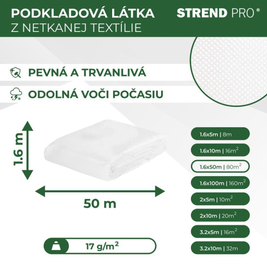 Nonwoven fabric 1,6x50m 17g/m2, white. roll packing