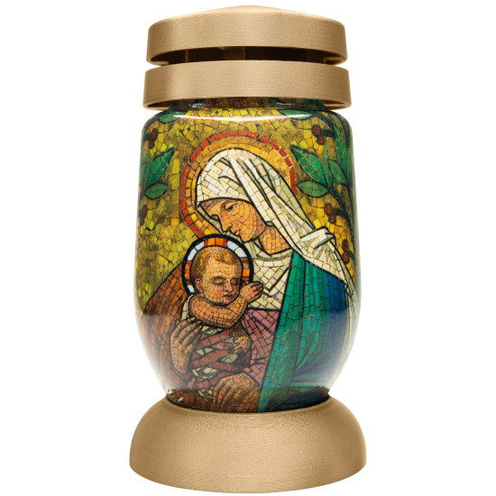 Свеча Bolsius S03 3D Мария с Иисусом, витраж, 22 см, для могилы, с наполнением 36 ч