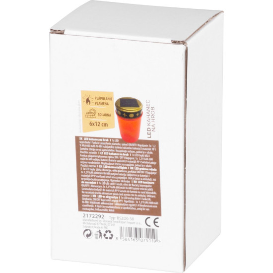 Светильник MagicHome TG-62, со светодиодной свечой, на могилу, красный, зарядка от солнечной батареи