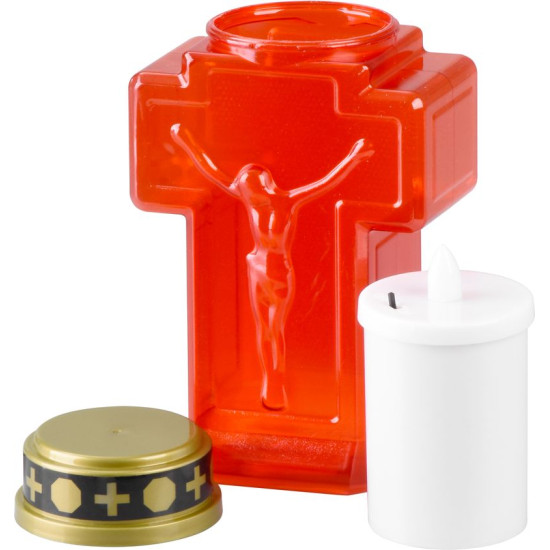 Candle MagicHome, cross, LED, for the grave, red, 2xAA, 15.3x6.8 cm, (part of the package 2xAA)