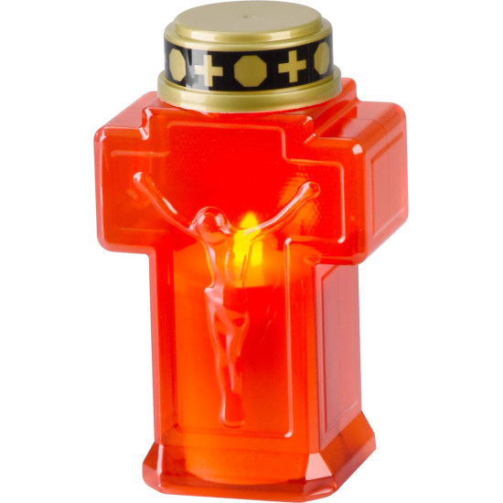 Candle MagicHome, cross, LED, for the grave, red, 2xAA, 15.3x6.8 cm, (part of the package 2xAA)