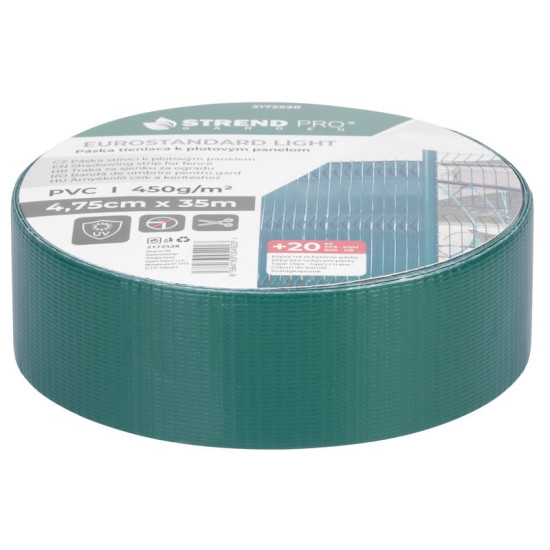 Tape Strend Pro EUROSTANDARD LIGHT, 47,5 mm, L-35 m, ēnojums, zaļš, pārklājošs, žoga paneļiem, asprātība Tape Strend Pro EUROSTANDARD LIGHT, 47,5 mm, L-35 m, ēnojums, zaļš, pārklājošs, žoga paneļiem, asprātība