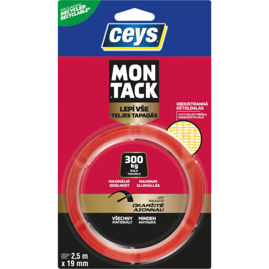 Ceys tape MONTACK GLUES EVERYTHING INSTANTLY, assembly, adhesive, 2.5 m x 19 mm