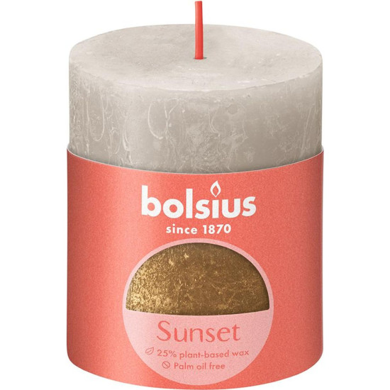 Свеча Bolsius Rustic, Christmas, Sunset Sandy Grey+ Gold, 80/68 мм