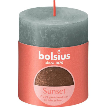 Свеча Bolsius Rustic, Рождественская, Sunset Eucalyptus Green+ Copper, 80/68 мм