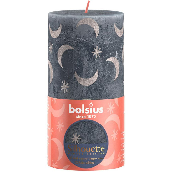 Candle Bolsius Rustic, cylindrical, Christmas, Slate Blue, 130/68 mm