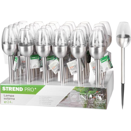 Лампа Strend Pro Candle, солнечная, 1x LED, нержавеющая сталь, 6x28 см