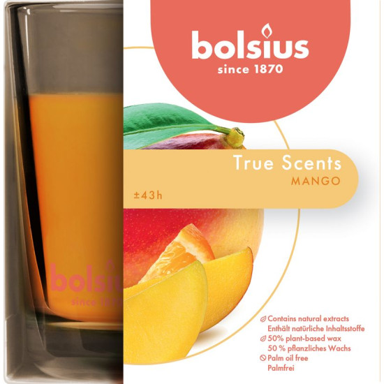 Свеча Bolsius Jar True Scents 95/95 мм, ароматическая, манго, в стекле