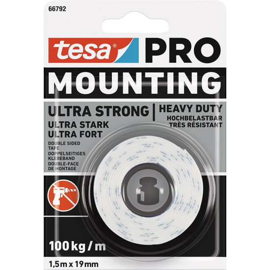 tesa® Mounting PRO Ultra Strong tape, mounting, double-sided, adhesive, 19 mm, L-1.5 m