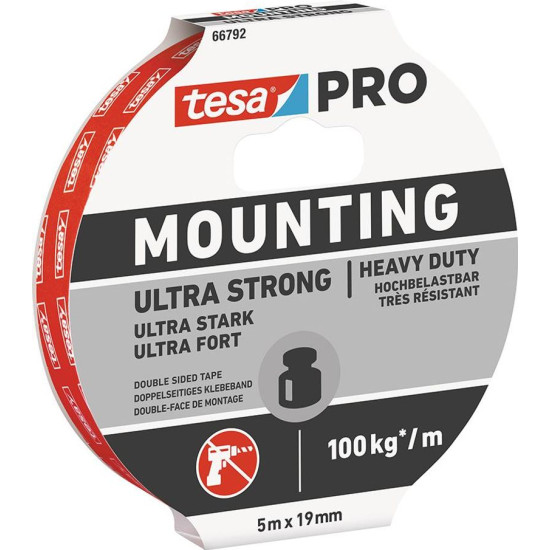 tesa® Mounting PRO Ultra Strong tape, mounting, double-sided, adhesive, 19 mm, L-5 m