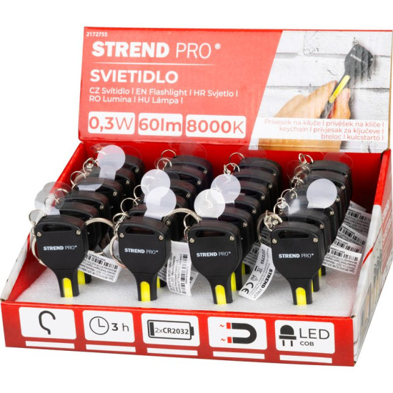 Брелок-светильник Strend Pro, брелок, подвеска, с магнитом, 60 лм, 75х30 мм, коробочка 24 шт.