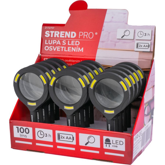 Lamp Strend Pro with magnifying glass, 100 lm, 113x242x22 mm, 2xAA, sellbox 15 pcs, magnifying glas Lamp Strend Pro with magnifying glass, 100 lm, 113x242x22 mm, 2xAA, sellbox 15 pcs, magnifying glas