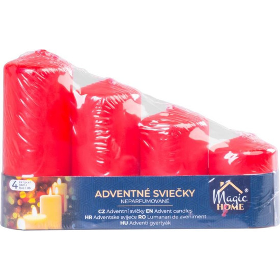 MagicHome svece, Ziemassvētki, Advente, sarkana, 48 mm 60/80/100/120 mm, pak. 4 gab