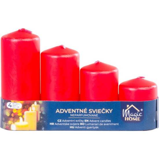 MagicHome svece, Ziemassvētki, Advente, sarkana, 48 mm 60/80/100/120 mm, pak. 4 gab
