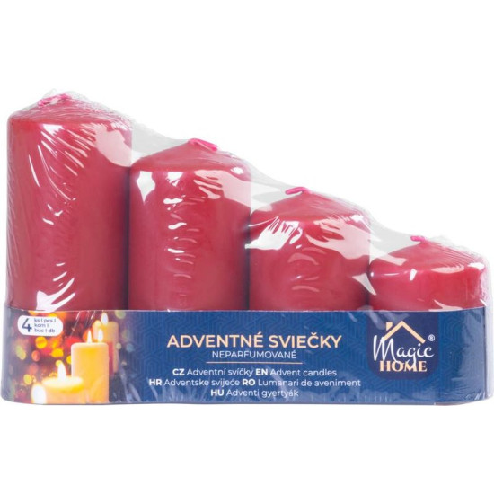 Свеча MagicHome, Рождество, Адвент, бордовый, 48 мм 60/80/100/120 мм, упак. 4 шт.