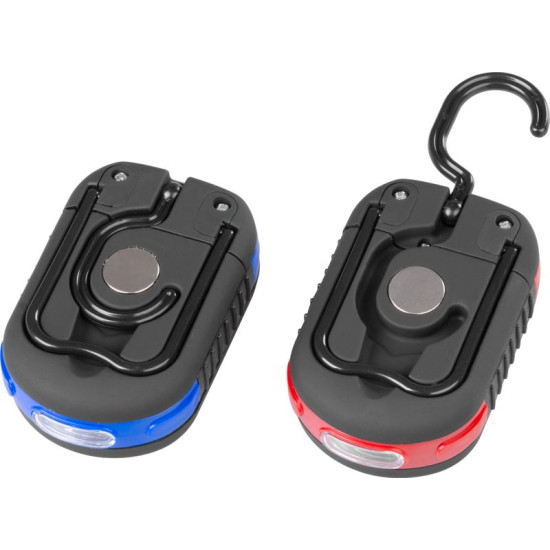 Фонарь Strend Pro, подвесной, светодиод 200 лм, магнит, с зажимом, красный/синий, 3x AAA, Sellbox 12 шт.