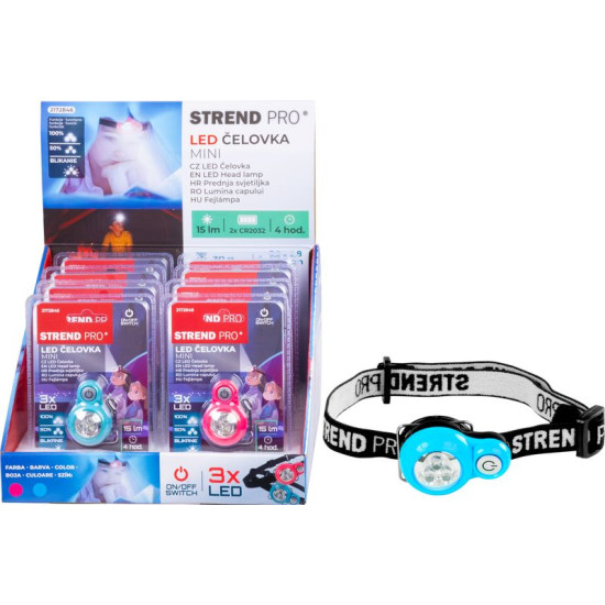 Налобный фонарь Strend Pro Headlight, LED, 15 лм, мини, розовый/синий, Sellbox 8 шт. Налобный фонарь Strend Pro Headlight, LED, 15 лм, мини, розовый/синий, Sellbox 8 шт.