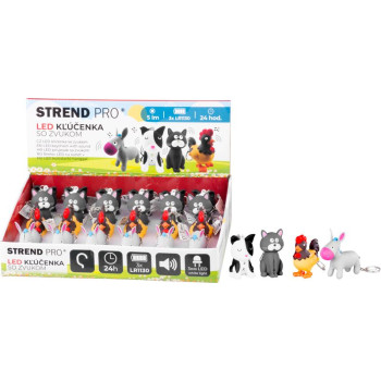 Strend Pro Брелок-светильник, брелок, подвеска со звуком, кот/собака/петух/осел, светодиод 5 лм, Sellbox 24 шт.