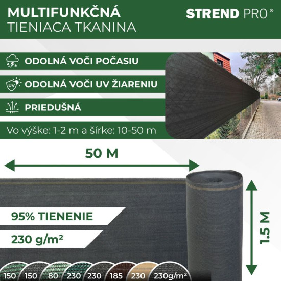 Aizēnojošais siets SHADE.NET 1,5x50 m, 230 g/m2, antracīts, 95%