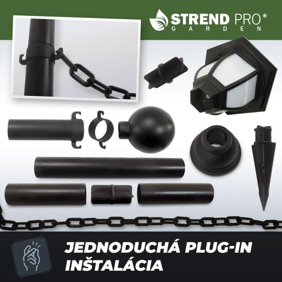 Strend Pro Garden светильник, цепь, забор, 2x солнечные лампы, 1x светодиод, 16,5x16,5x71,5 см