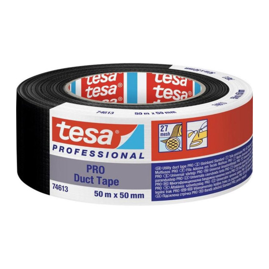 tesa® PRO Duct tape, 50 mm, L-50 m, textile, black