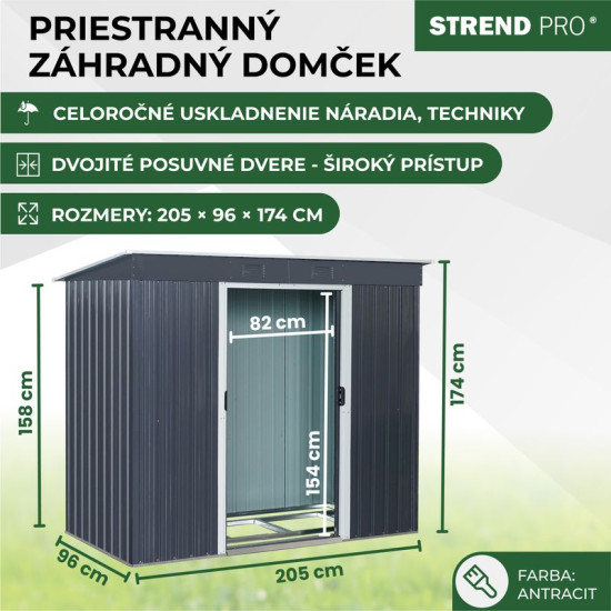 Садовый домик Strend Pro, листовой металл, антрацит, с основанием, 217x110x174 см