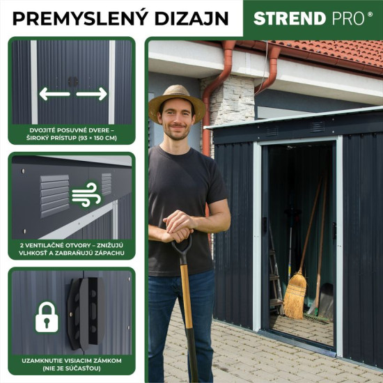 Садовый домик Strend Pro, листовой металл, антрацит, с основанием, 217x110x174 см