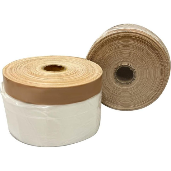 Covering film Strend Pro, 1100 mm, L-25 m, PE, for painting, with fabric adhesive tape, covering for the floor