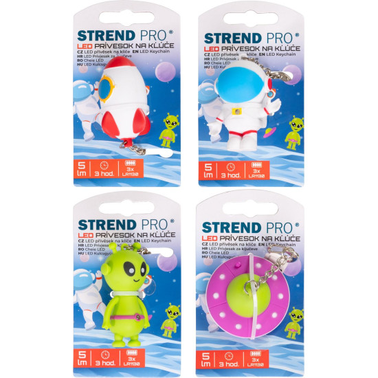 Strend Pro Брелок-лампа, брелок, подвеска со звуком, ракета/НЛО/космонавт/космический корабль, светодиод 5 лм, Sellbox 24 шт.