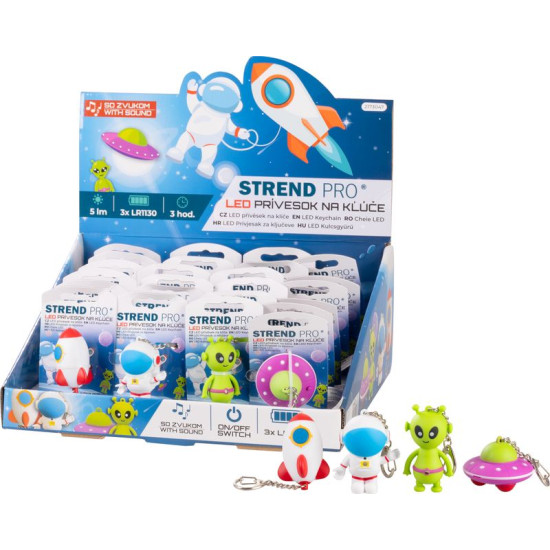 Strend Pro Брелок-лампа, брелок, подвеска со звуком, ракета/НЛО/космонавт/космический корабль, светодиод 5 лм, Sellbox 24 шт.