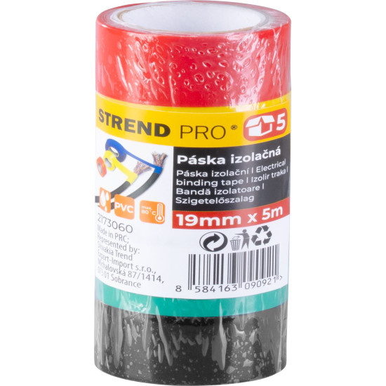 Tape Strend Pro, 19 mm, L-5 m, PVC, max. 80°C, 600V, insulating, 5 pcs.