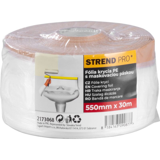 Foil covering Pro, 550 mm, L-30 m, PE, painters, with fabric adhesive tape, covering on the floor