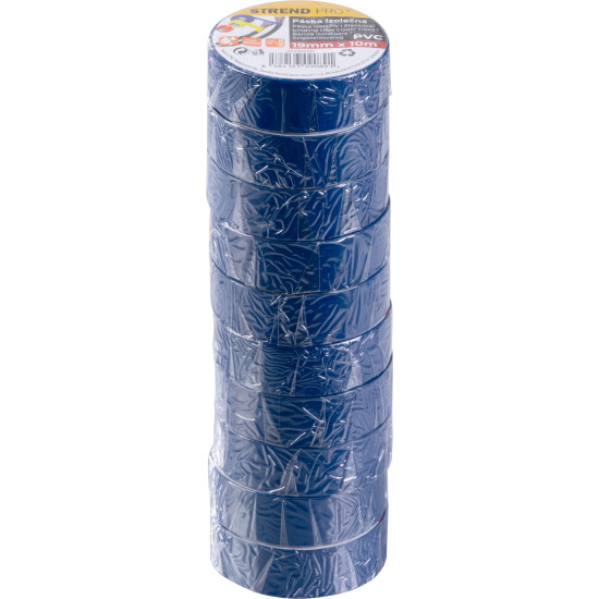Tape Strend Pro, 19 mm, L-10 m, max. 80°C, 600V, blue, insulating, adhesive, PVC, pack of 10 pcs.