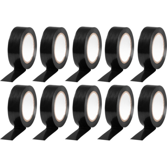 Tape Strend Pro, 19 mm, L-10 m, max. 80°C, 600V, black, insulating, adhesive, PVC, pack. 10 pcs