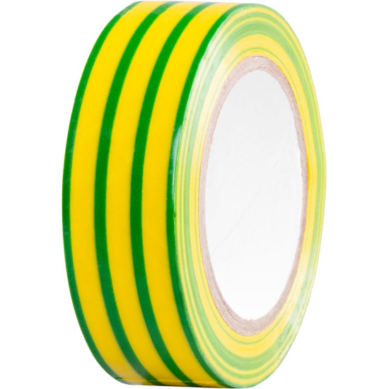 Tape Strend Pro, 19 mm, L-10 m, max. 80°C, 600V, green-yellow, insulating, adhesive, PVC, pack of 10 pcs.