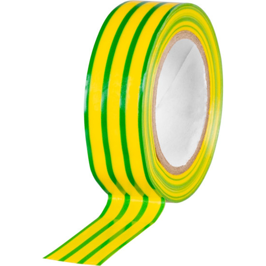 Tape Strend Pro, 19 mm, L-10 m, max. 80°C, 600V, green-yellow, insulating, adhesive, PVC, pack of 10 pcs.