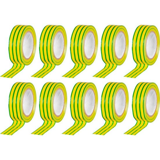 Tape Strend Pro, 19 mm, L-10 m, max. 80°C, 600V, green-yellow, insulating, adhesive, PVC, pack of 10 pcs.