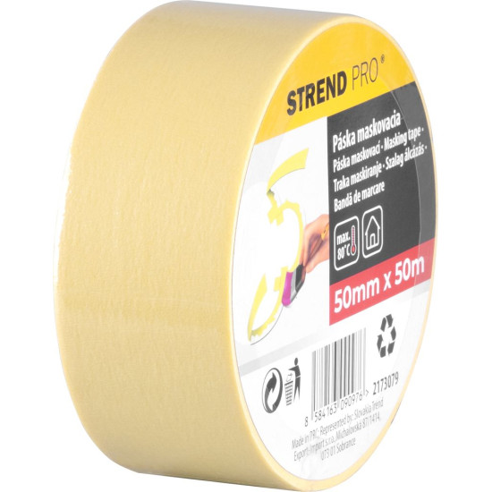 Tape Strend Pro, 50 mm, L-50 m, 80°C, painter's, masking, adhesive, yellow