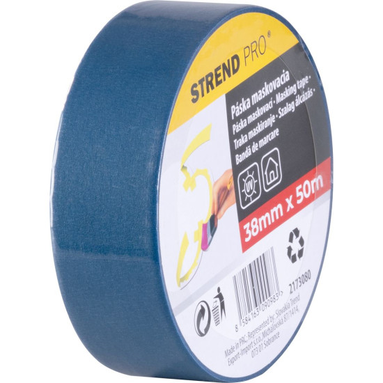 Strend Pro tape, 38 mm, L-50 m, masking, blue, UV stable, exterior, adhesive