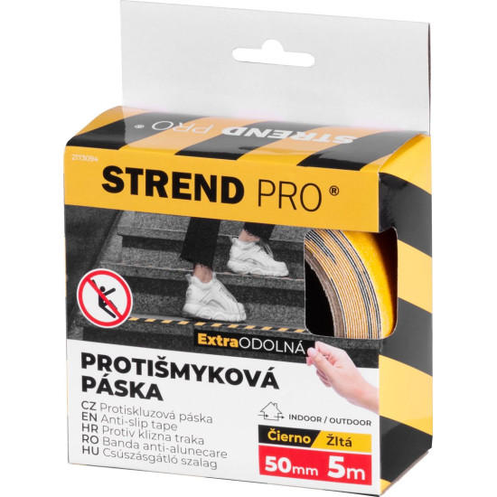 Strend Pro tape, 50 mm, L-5 m, adhesive, anti-slip, extra durable, black/yellow